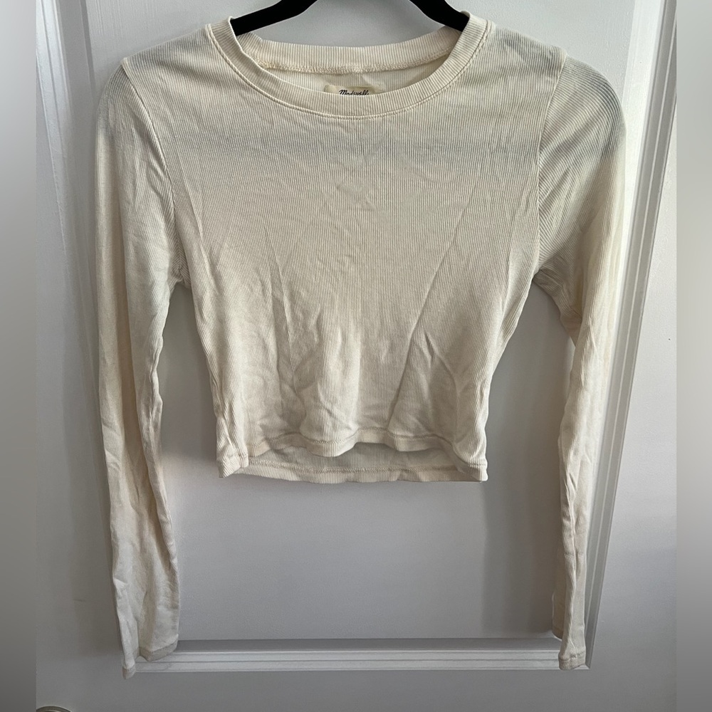 Madewell Cream Long-Sleeve Ribbed Crop Top